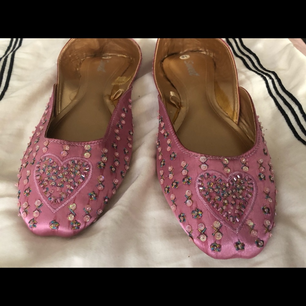 NEW! Beaded heart pink flats or slippers